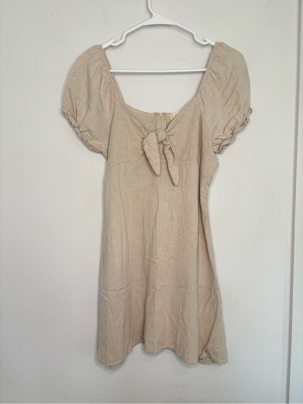ALTAR’D STATE LINEN BLEND CREAM TIE FRONT FLOWY MINI DRESS SZ LARGE